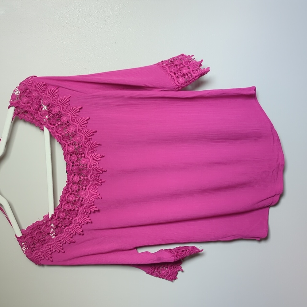 Cute pink summer top with crochet details